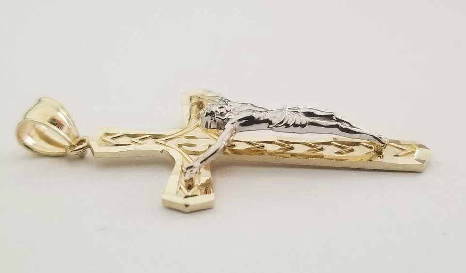 Colgante religioso cruz crucifijo oro dos tonos 14k para collar Foto 4 de 4