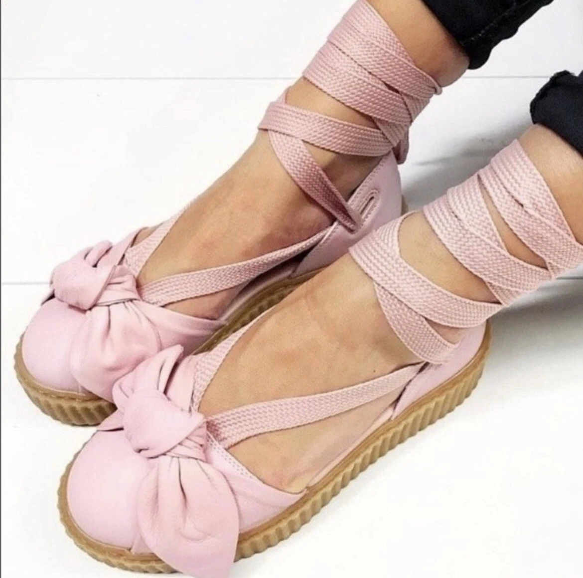 Afslachten huren Ver weg PUMA X Fenty by Rihanna Leather Bow Creeper Lace-Up Sandals Women's 8.5  Platform | eBay