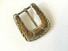 VTG SIGNED ALPACA MEXICO HANDMADE BELT BUCKLE SILVER w/ APPLIED BRASS WESTERN