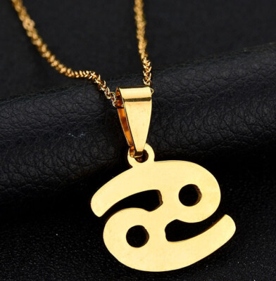 Ω Sternzeichen Krebs Anhänger Kette Edelstahl goldfarben