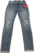 True Religion Lakeside Jennie Curvy Mid-Rise Destroy Ankle Raw Hem Jeans 25 NWT