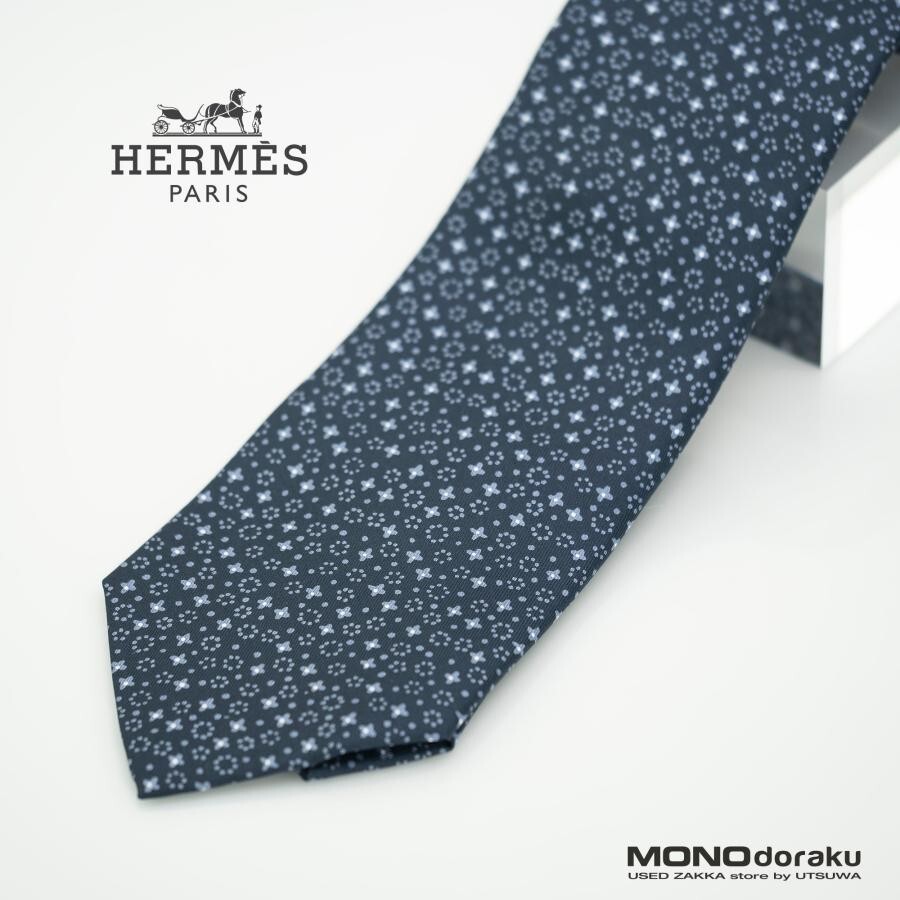 HERMES ネクタイ MARINE エルメス ネクタイ ”H・ラヴ・ユー” マリン×シエル×ブラン