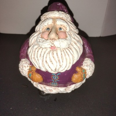VICKI THOMAS Purple Roly Poly Short Santa 1998 ENESCO PAINTED GOURD Rare 4.5 in