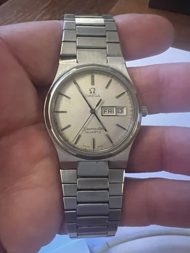 Omega Seamaster Quartz 35mm Vintage 1978 Day Date  19cm Bracelet Good Condition.