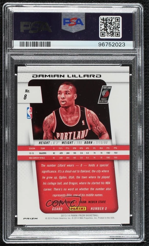 2013-14 Panini Prizm Blue White & Red Pulsar Damian Lillard #8 PSA 10 GEM MT - Image 2 of 2