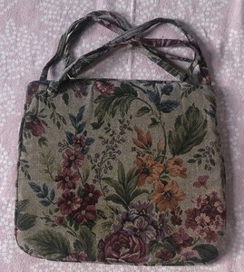 Vtg Floral Woven Tapestry Ties Kitchen Chair Pad Cushion 14x15” Padded Country