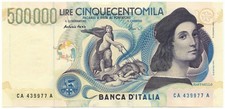 500000 LIRE BANCA D ITALIA RAFFAELLO LETTERA A 13/05/1997 SUP+