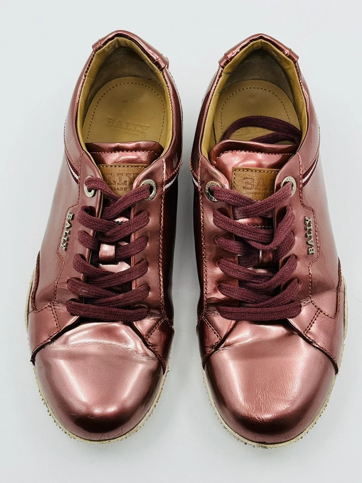 Zapatillas De Cuero Patente Rosa De Diseñador Bally Para Mujeres Talla UE 36 - Imagen 4 de 4