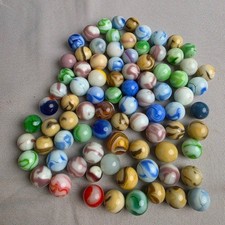 Mixed vtg glass swirl marbles in assorted sizes most appear machine-made. 80