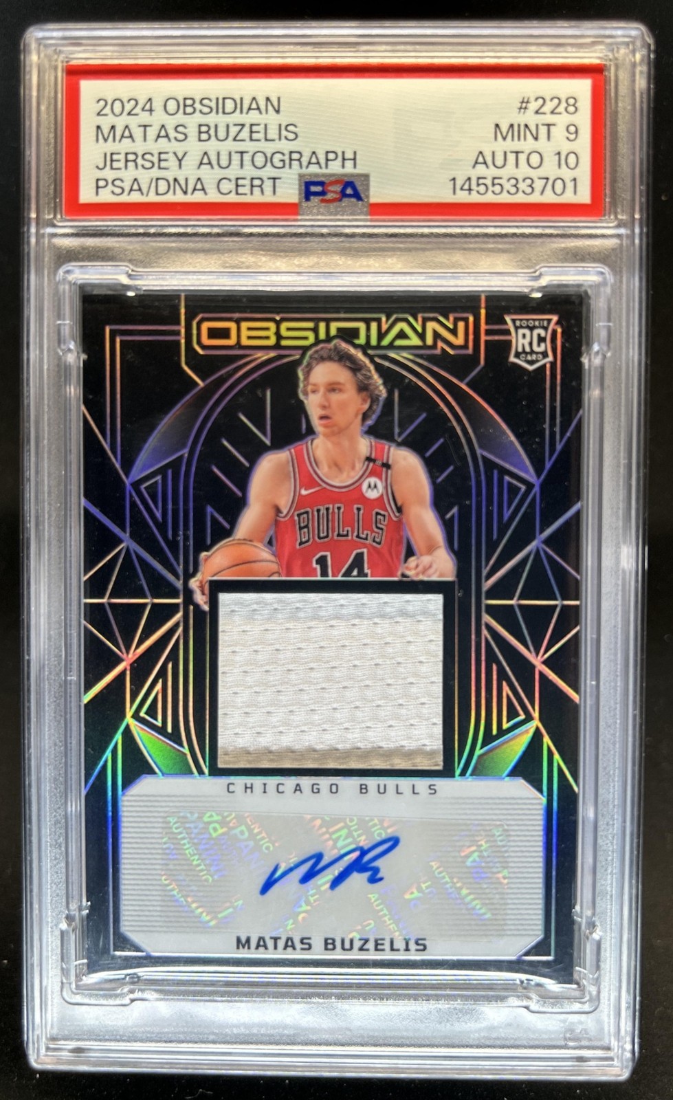 2024-25 Panini Obsidian Matas Buzelis Rookie Jersey Auto RC #/125 Bulls PSA 9/10 view 1