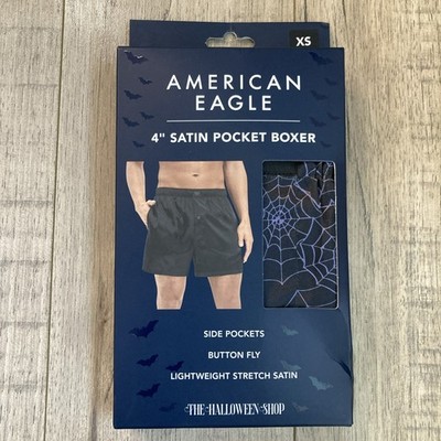 American Eagle Halloween 4  Satin Pocket Boxer Boxers XS Spiderwebs NWT Goth