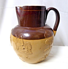 Antique Royal Doulton Lambeth Harvest Dogs Jug Pitcher Stoneware Victorian 7"