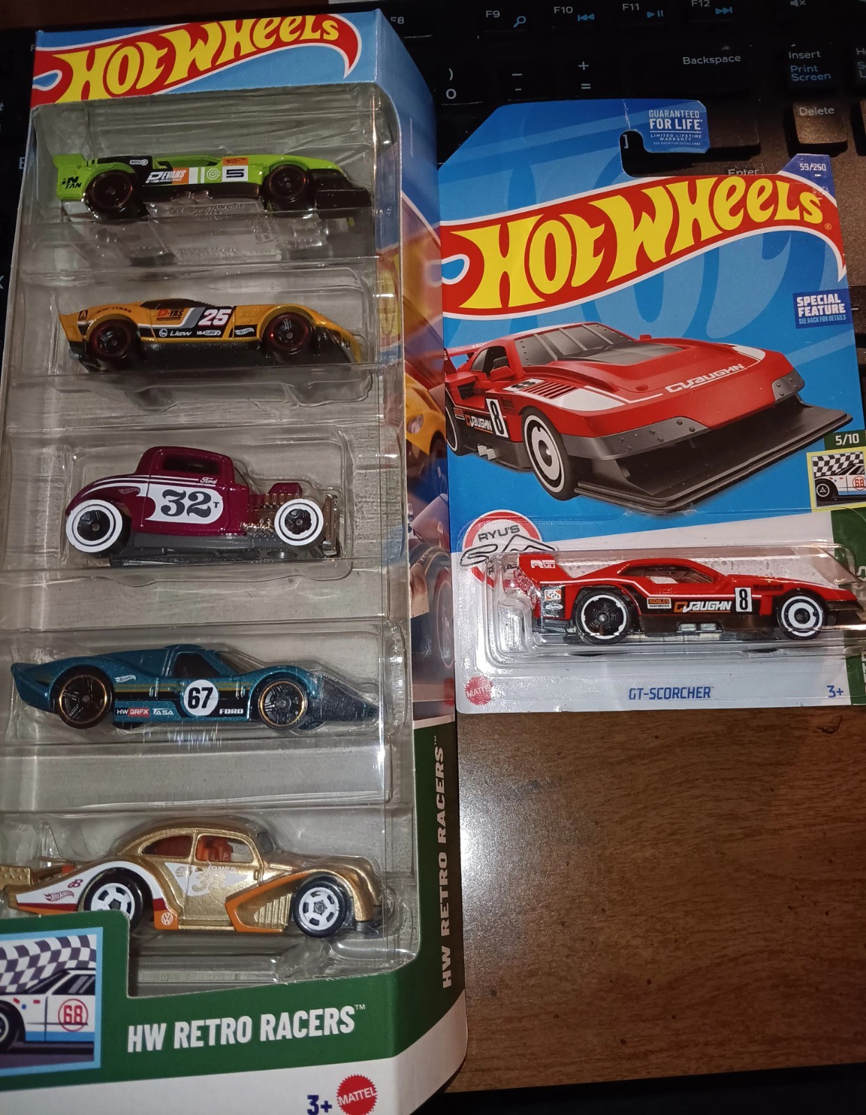 Hot Wheels 2025 RETRO RACERS 5-Pack GT-Scorcher VHTF + 2021 RED GT-SCORCHER Lot