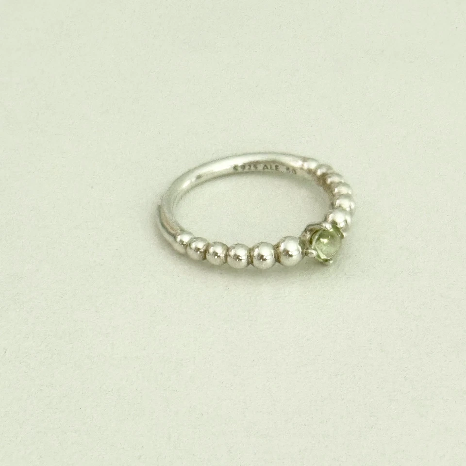 Pandora 925 Sterling Silver Peridot August Birthstone Beaded Band Ring Size 5 - Image 2 of 4