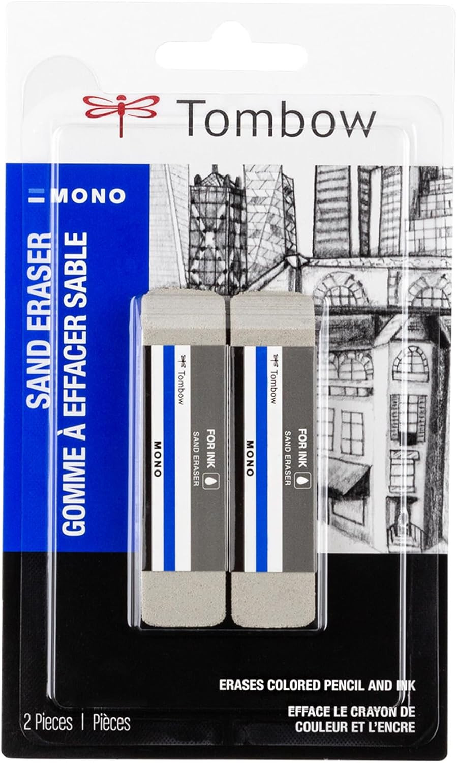 Tombow 67304 Mono Sand Eraser, 2-Pack. Silica Eraser Designed to Remove Colored 