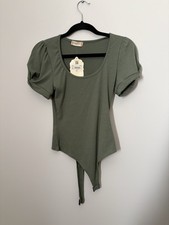 Alter'd State Green Puff Sleeve Bodysuit Womens Size S MPN TTSB17