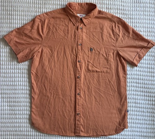 Fjallraven, Fjallraven Ovik Travel Short Sleeve Button Up Shirt Men’s Large Orange Hemp