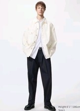 UNIQLO Pleated Wide Pants Navy M Polyester Cotton Blend