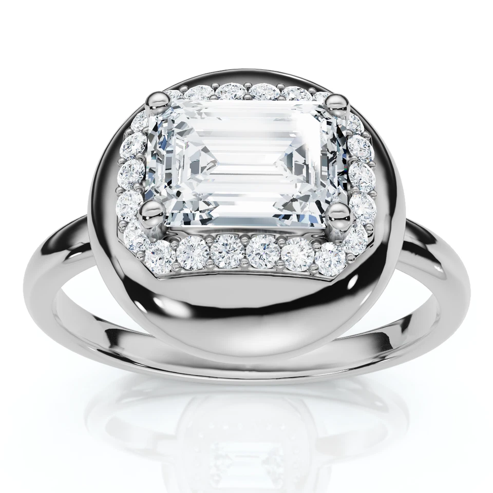 1 1/10Ct Emerald Diamond Button Ring 14k Gold or Platinum Lab Grown EF/VS