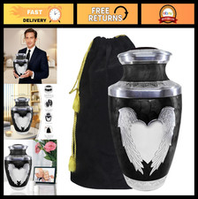 Large Silver Angel Wings Heart-Shaped Cremation Urn for Adult Ashes - Decorative