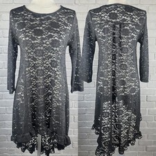 Vintage Sheer Lace Ruffle Dress Womens Size Large Whimsigoth Fairy Goth Coquette