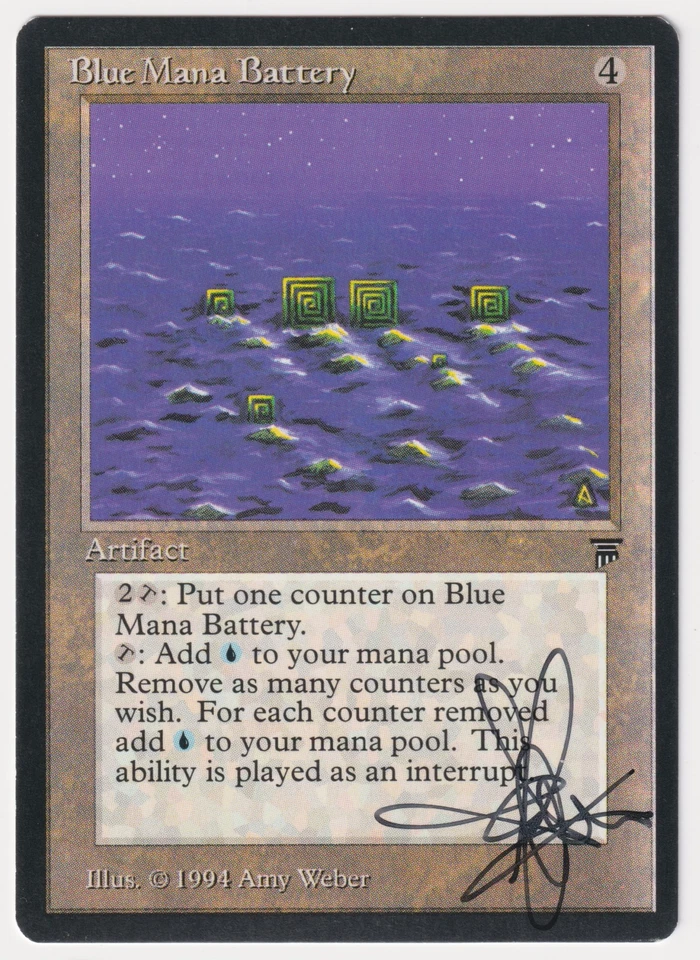 Painted Signed Blue Mana Battery Proof Sketch LP Legends Artist Amy Weber MTG AP - Image 2 of 2