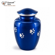 6" Blue Pet Cremation Urn for Dog Cat Ashes Paw Print Aluminum Memorial