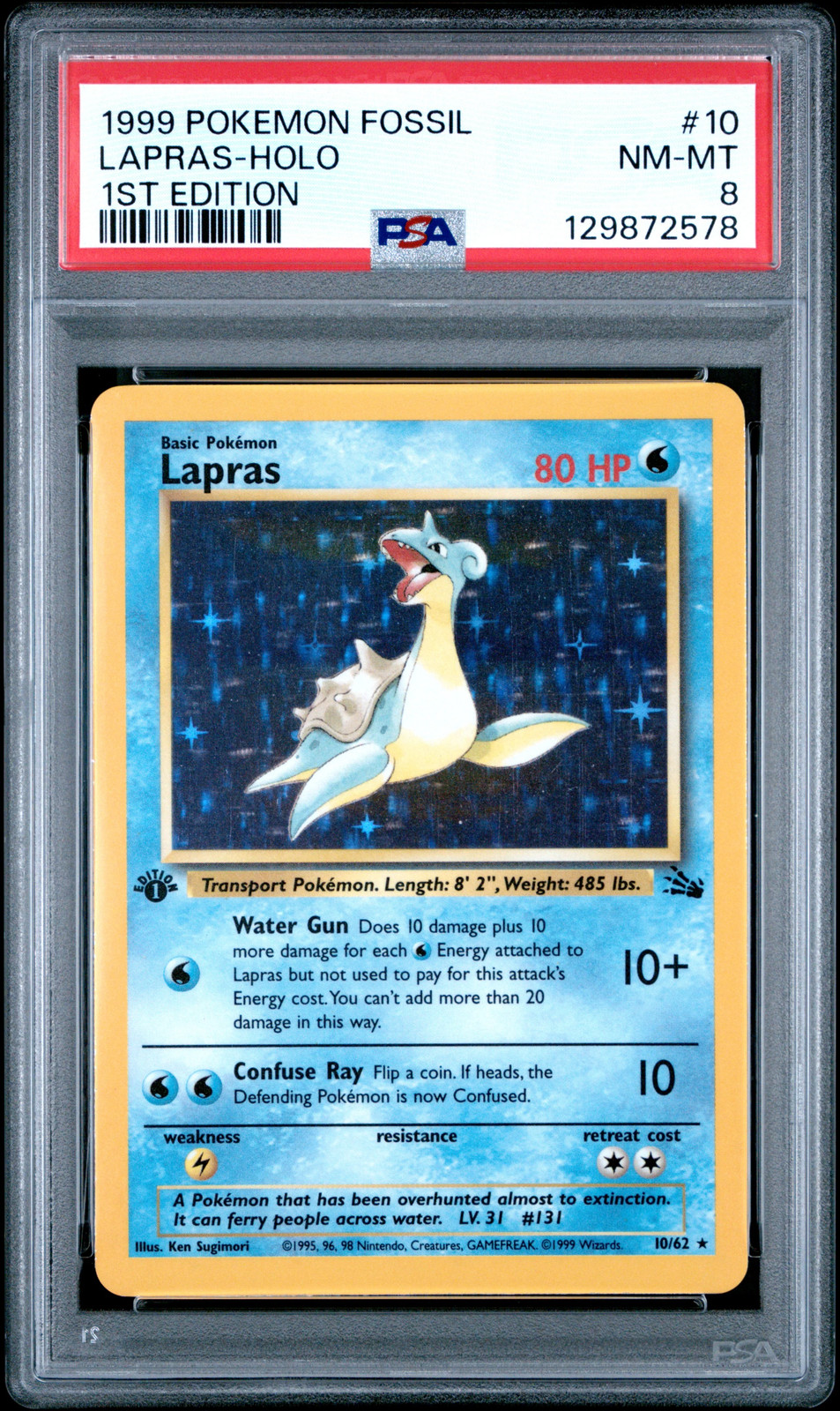 1999 Pokemon Fossil 1st Edition Lapras-Holo 8 PSA #10