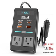 300W Car Power Inverter, DC 12V to 110V AC Car Plug Adapter with LED black