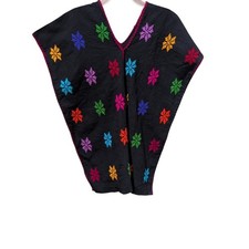 Vintage Handwoven Poncho With Colorful Embroidered Patterns.