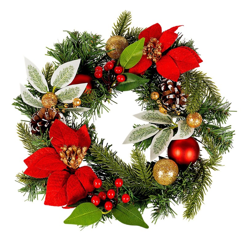 12" Red Poinsettia Christmas Wreath Holiday Door/Wall Decoration