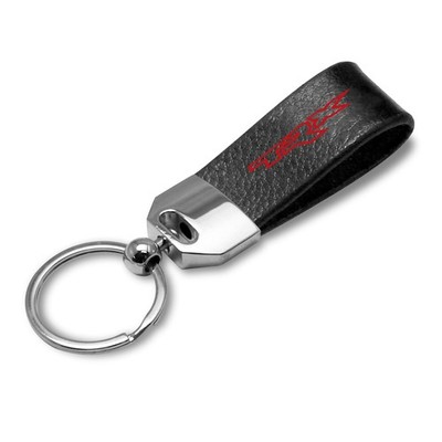 RAM 1500 TRX Logo Black Leather Strap Chrome Metal Key Chain