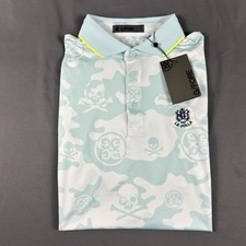 G/Fore G4 Golf Shirt Polo Chest Logo Camo Skulls Tees Print Large Blue MSRP 120