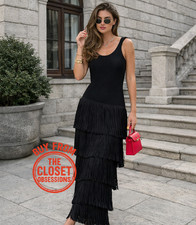 MANGO x SIMON MILLER Knit Maxi Dress Tiered Fringe NWT