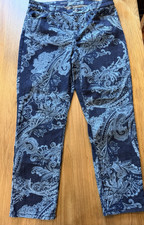 Chico  s Girlfriend Slim Leg Ankle Pants Blue Paisley Print Women's Sz 1.5R 10 
