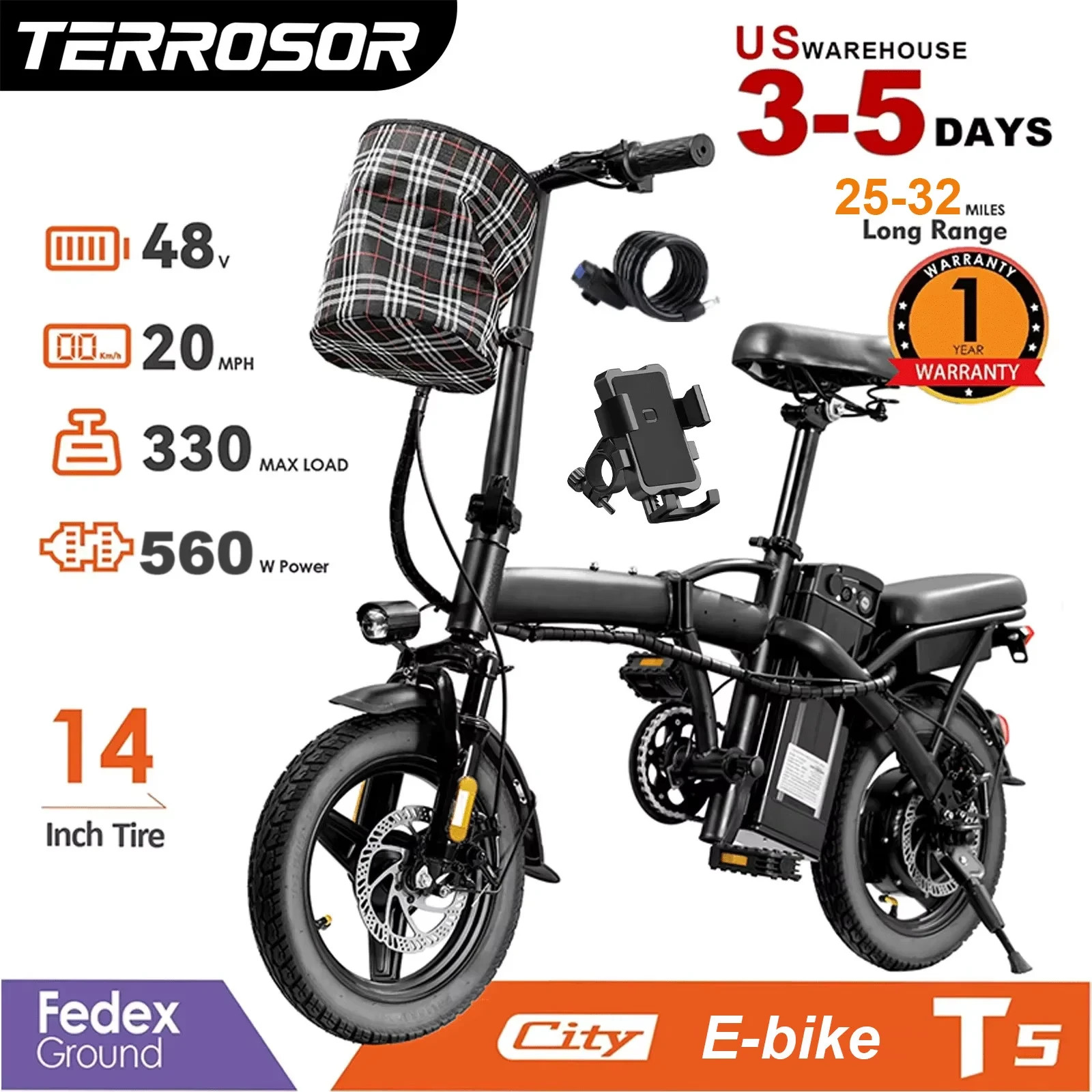 Folding Electric Scooter for Adults, 5-speed E-scooter