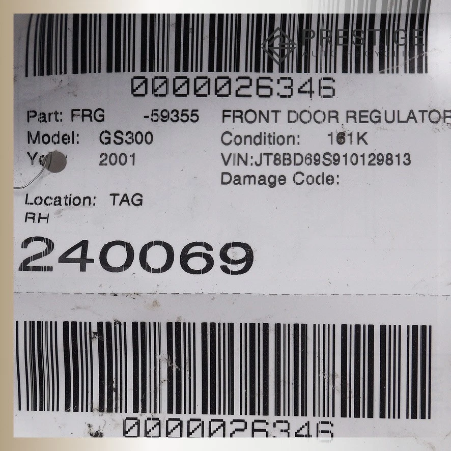Regulador de ventana de puerta 98-2005 LEXUS GS300 GS400 con motor delantero derecho 69801-30240 Foto 4 de 4
