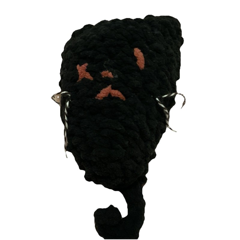 Handmade Crochet Black Cat With Missing Eye 