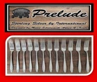 12 International Sterling Silver Prelude Dinner Forks - 7 1/4” 607 grams