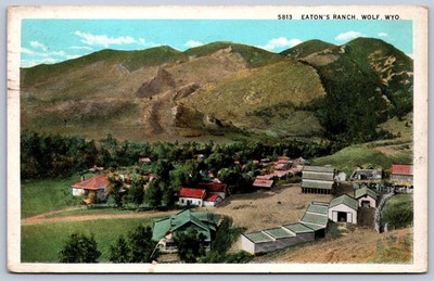 K40/ Wolf Wyoming Postcard c1930s Eatons Ranch Birdseye Buildings 429
