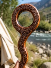 Hand-Carved Celtic Wooden Staff  Fantasy Hiking Pole, Cosplay Prop Foldable 
