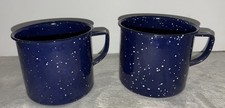 Vintage Enamelware Coffee Mugs Blue Speckled Set of 2 Cups Camping NEW dent
