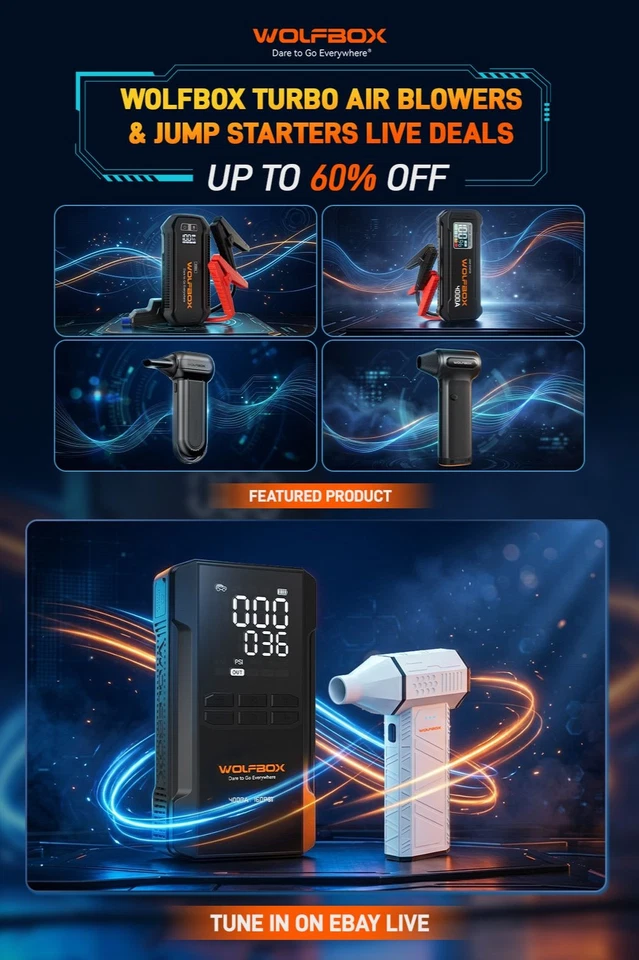 Live Special: WOLFBOX Turbo Air Blowers & Jump Starters, Live Flash Deals