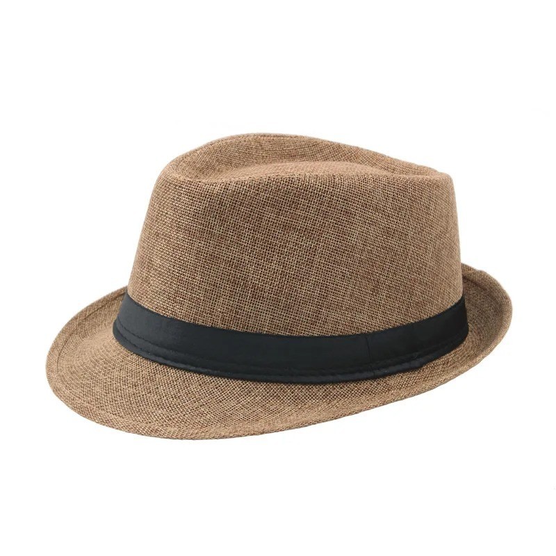 Men Women Straw Fedora Hat Trilby Panama Sun Cap Short Brim Summer Beach Hat