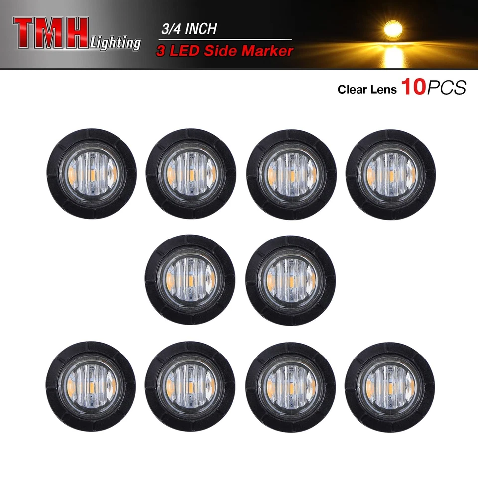 10 Pcs TMH 3/4" Inch Mount Clear White LENS & Amber LED Clearance Markers, side - Image 2 of 4