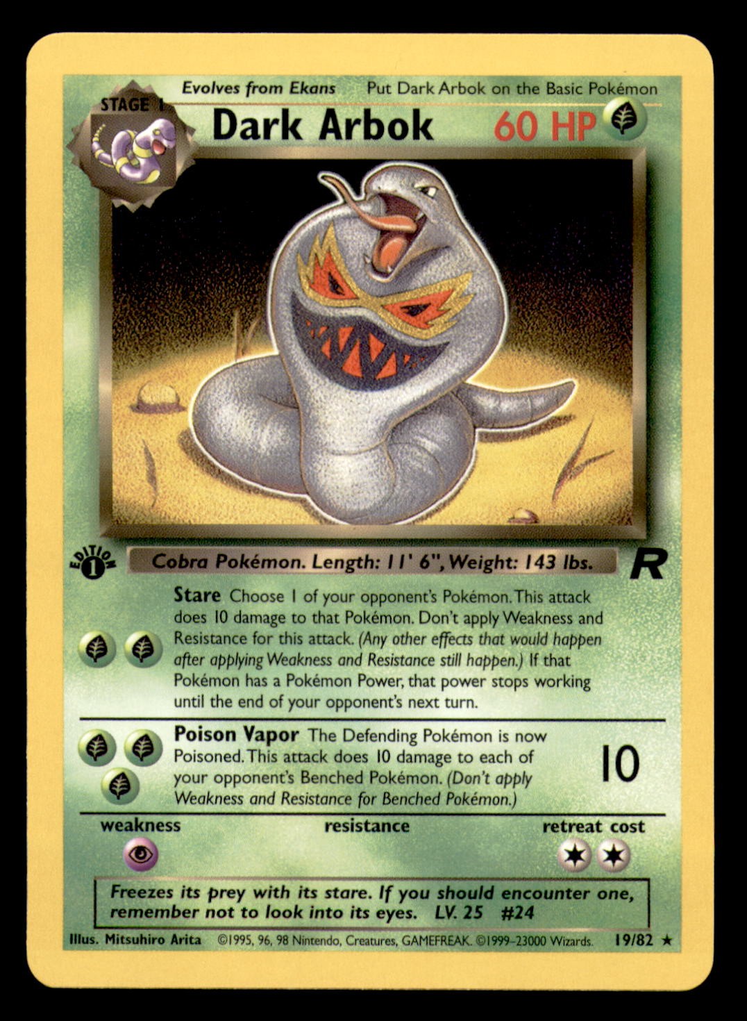 Dark Arbok 19/82 Rare Team Rocket Pokemon 1st Edition Near Mint