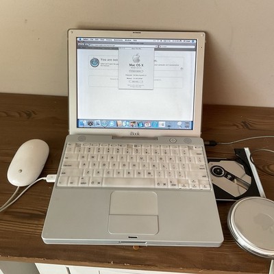 Vtg 2001 Apple iBook G3 500MHz M6497 Snow 576MB RAM OS X 10.4.11 w/Adapter/Case