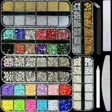 Nail Rhinestones and Charms, 6 Boxes of Flatback Pearls Nail Rhinestone for Beda