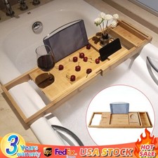 Bamboo Bath Tray Shower Book Wine Glass Holder Bath Tub Shelf Phone/Tablet Rack