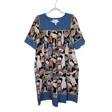 Krist Gudnason Patio House Dress Medium Large Book Print Vintage Made In USA